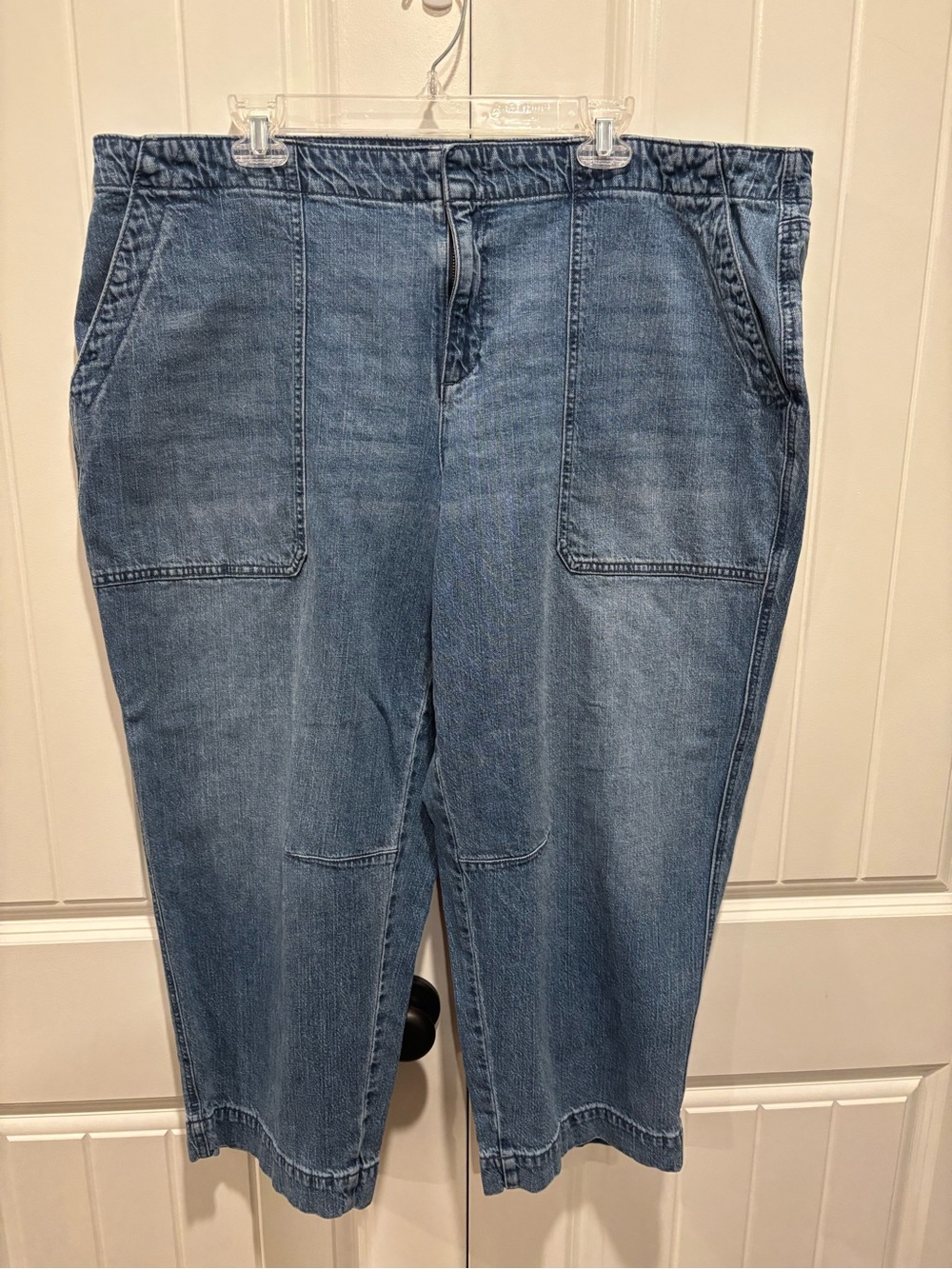 Talbots Midwash Cropped Utility Jeans - Blue. Wide leg